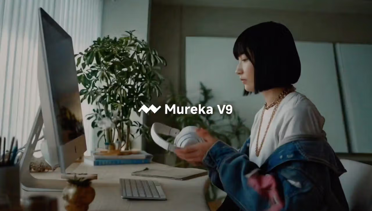 パソコンに向かいヘッドホンを手にしてMureka V9で音楽制作を行う女性クリエイターの様子です。優秀なMureka V9 代替ツールを導入すれば、個人でもプロ並みの動画サウンドトラックをよりスムーズに作曲・編集できるようになります。