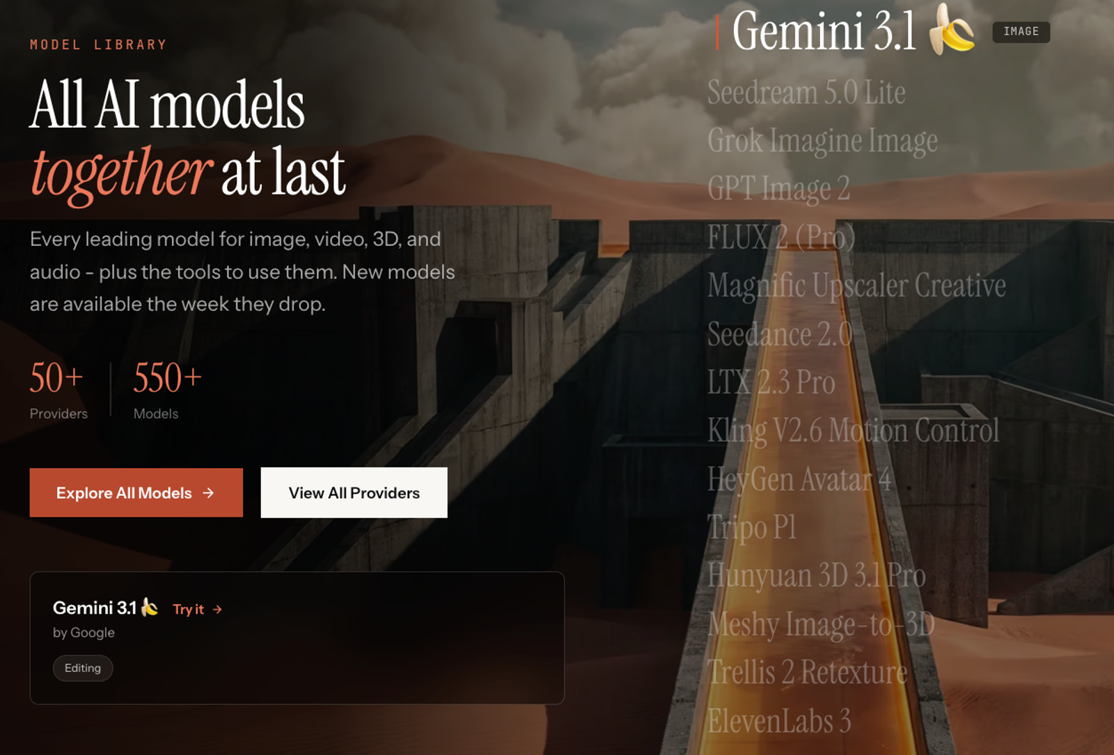 Browse the extensive model library in this Best AI Game Asset Generator, featuring Gemini 3.1 and various creative tools.