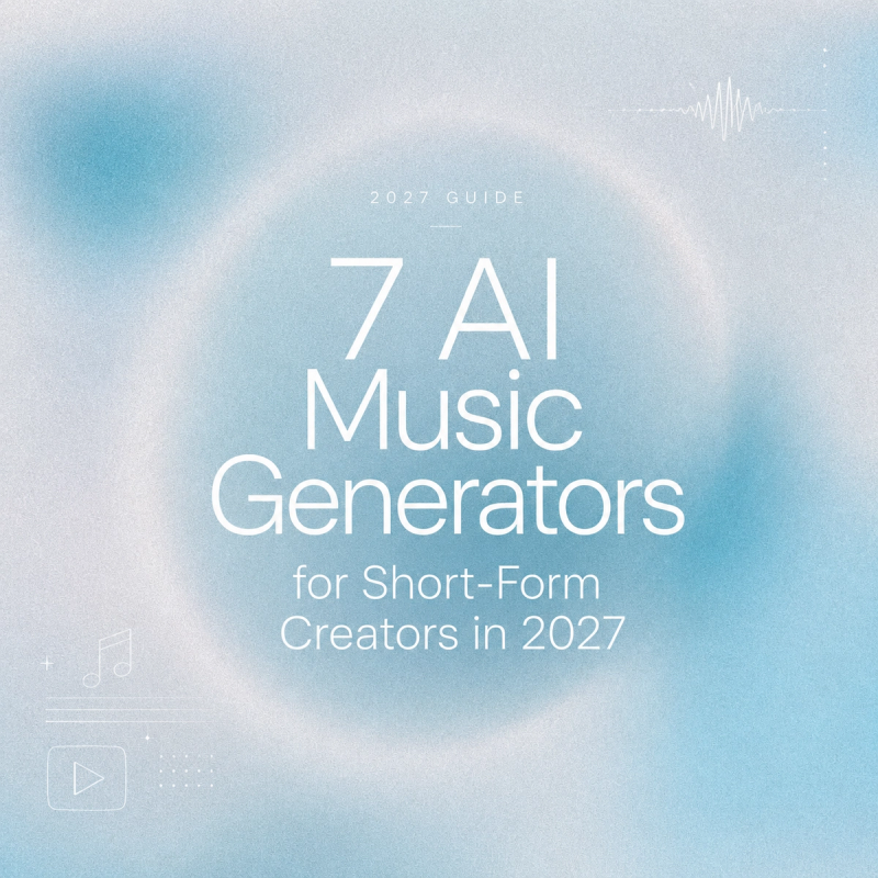 Title graphic listing best ai music generators for creators 2027 short-form content.