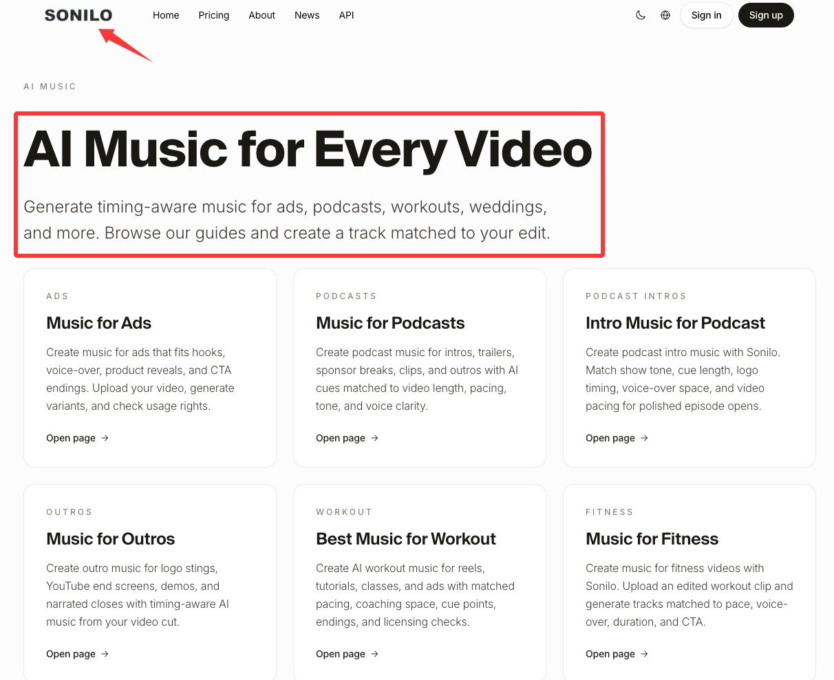 This web page illustrates how to add music to my video, featuring AI-generated music for ads, podcasts, workouts, and more.