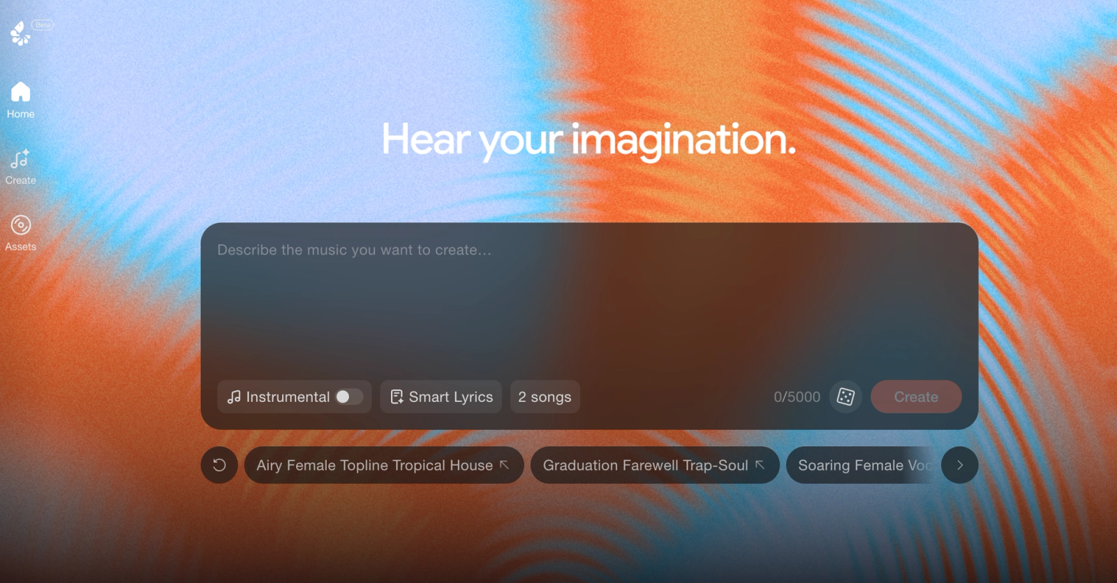 HappyShrimp review screenshot showing the music creation prompt input and various options.