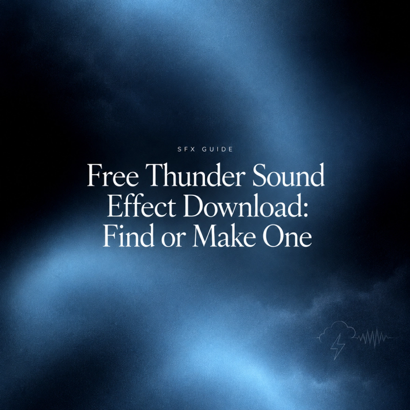 Dark blue textured background with white text 'SFX GUIDE Free Thunder Sound Effect Download: Find or Make One'.