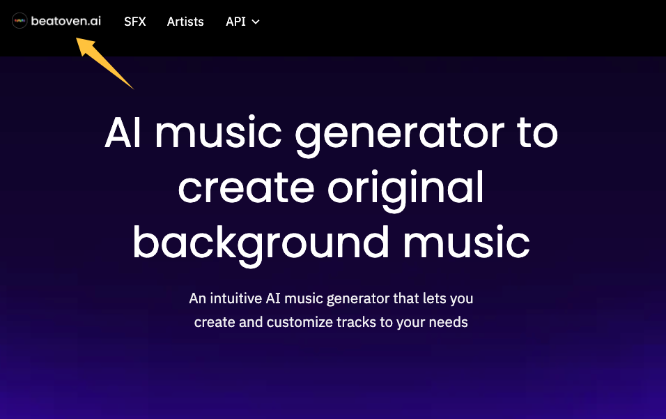 Beatoven homepage preview featured in best ai music generation tools 2026 reviews.