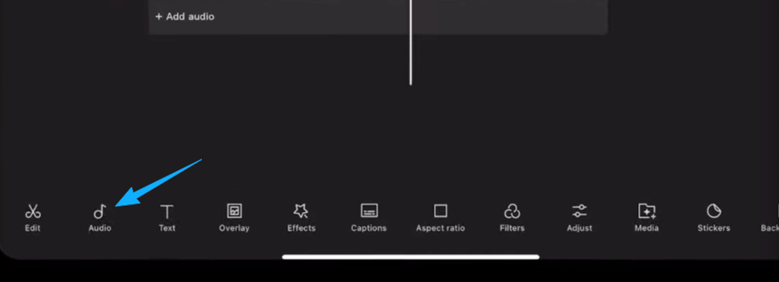 Tap the Audio button in the CapCut app menu to complete the process of how to add music to a video on android today.