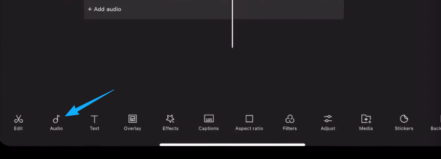 Tap the Audio button in the CapCut app menu to complete the process of how to add music to a video on android today.
