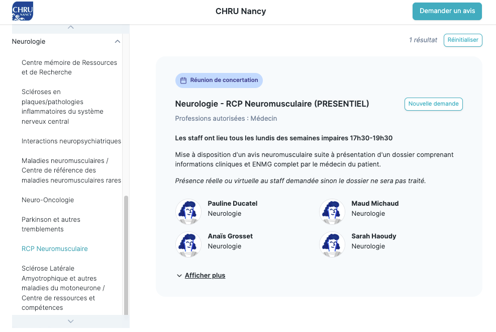 Capture d'écran de la RCP Neuromusculaire du CHRU Nancy sur Omnidoc