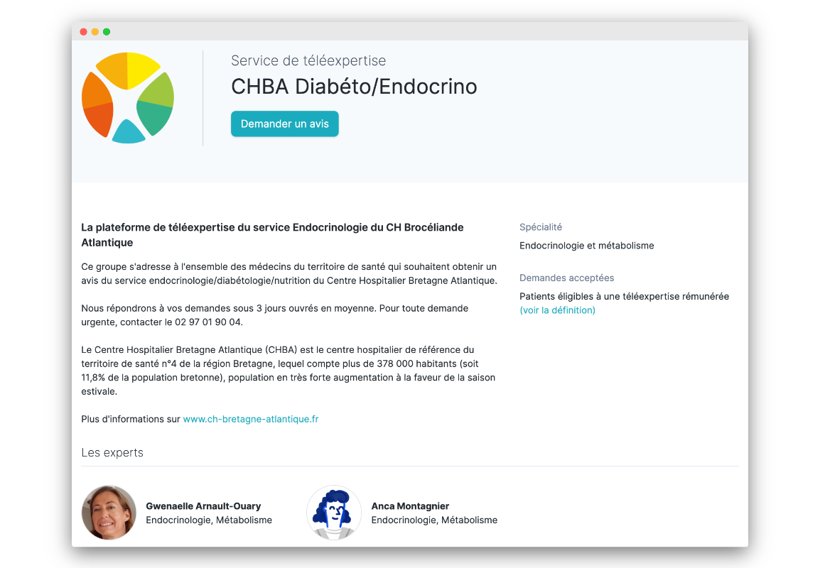 Service de téléexpertise en diabétologie et endocrinologie du CHBA
