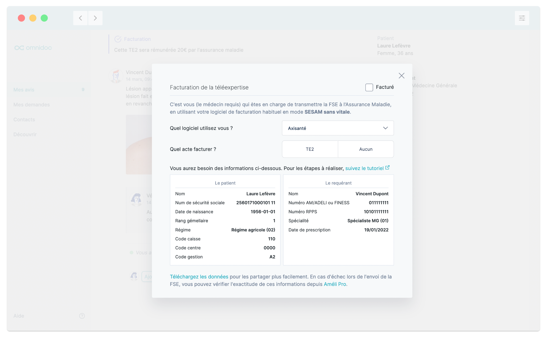 Omnidoc, plateforme de télé-expertise - Facturation d'une télé-expertise