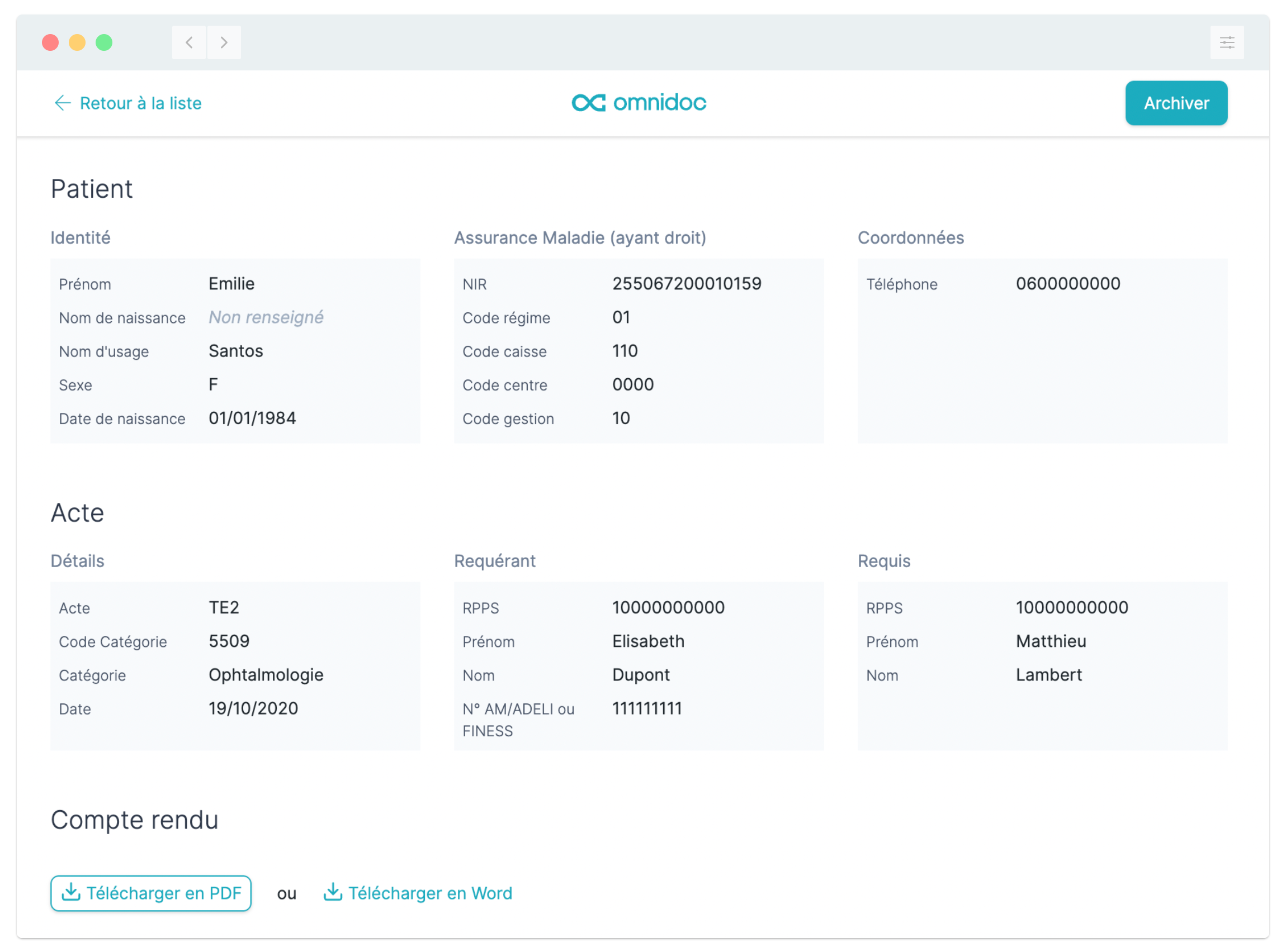 Omnidoc, plateforme de télé-expertise - Données administratives