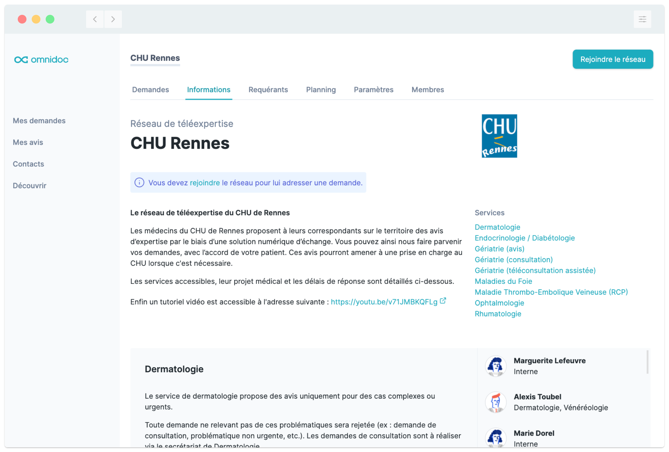 Réseau de télé-expertise du CHU de Rennes sur Omnidoc