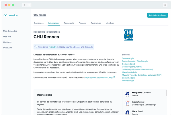 Réseau de télé-expertise du CHU de Rennes sur Omnidoc