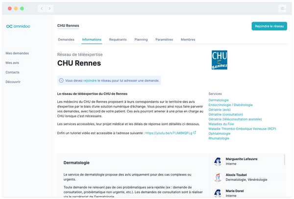 Réseau de télé-expertise du CHU de Rennes sur Omnidoc