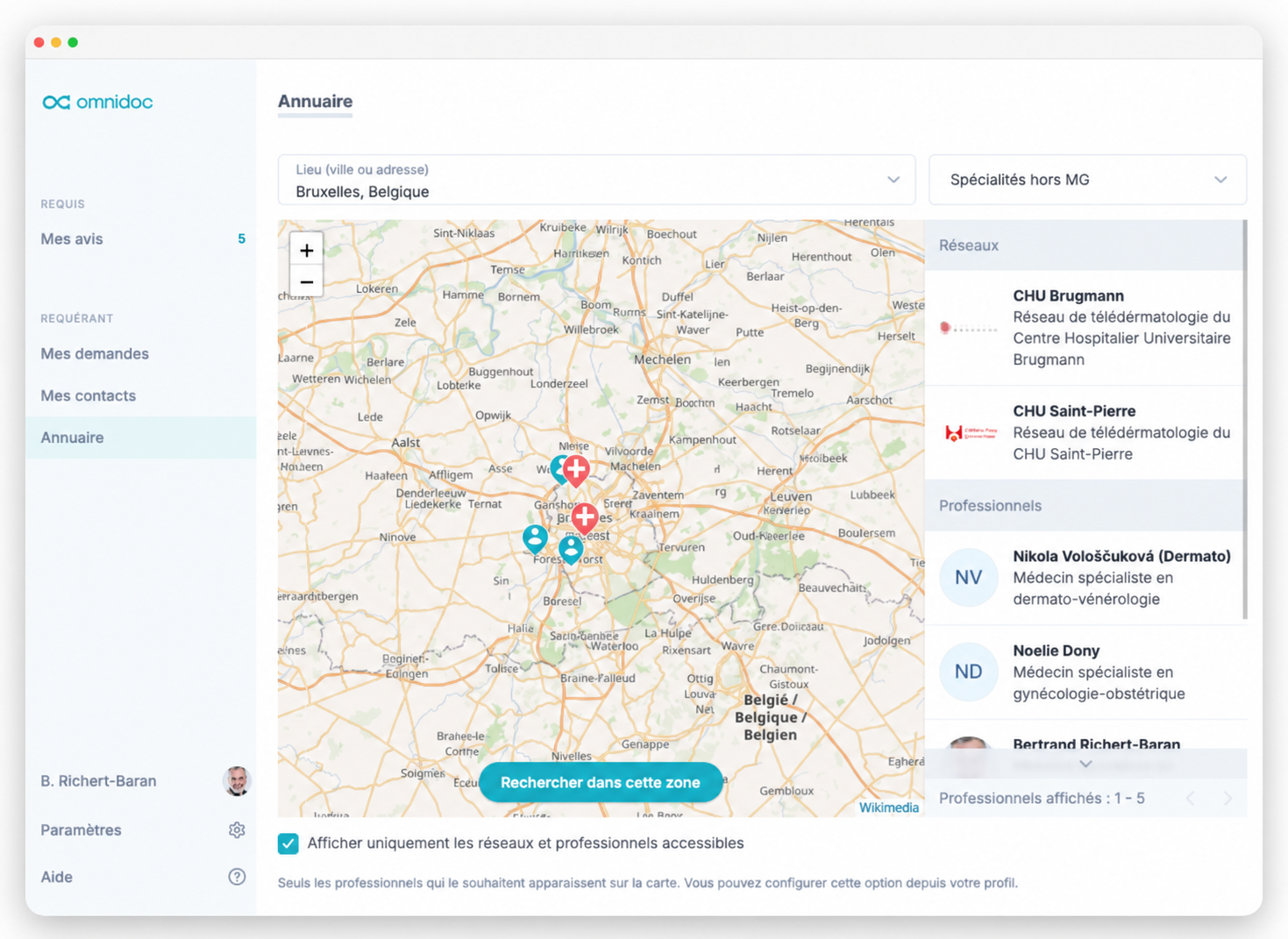 Réseau de téléexpertise du CHU Saint-Pierre sur Omnidoc