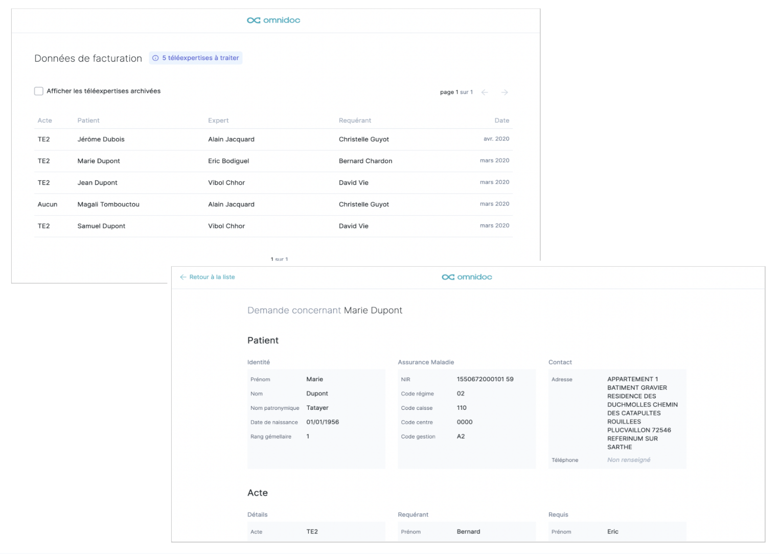 Exemples de l'interface de l'application