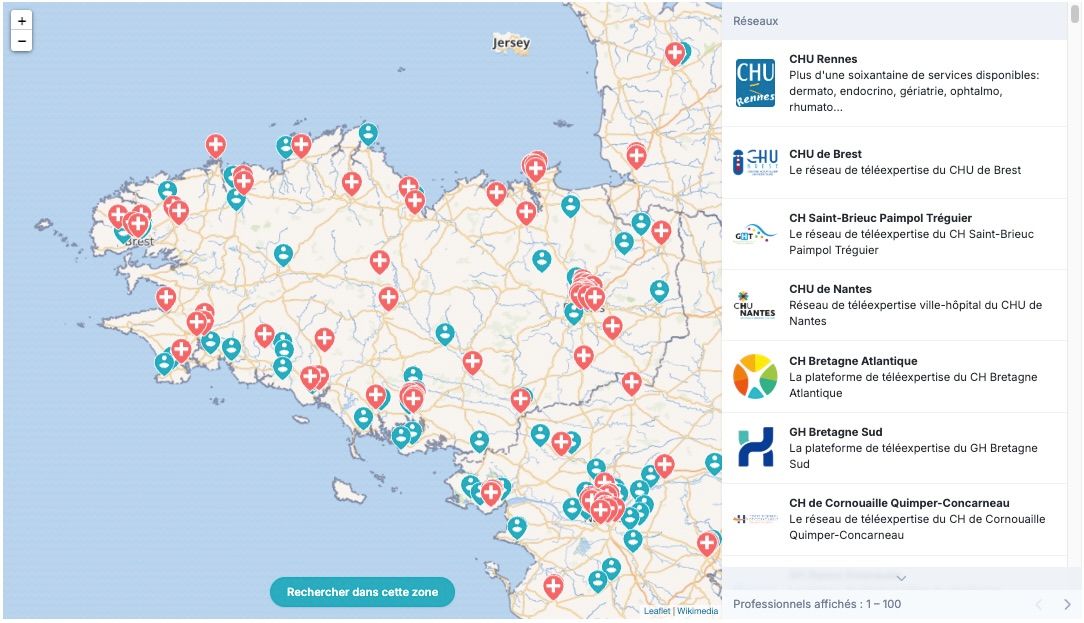 Capture d'écran de l'annuaire de la Bretagne sur Omnidoc