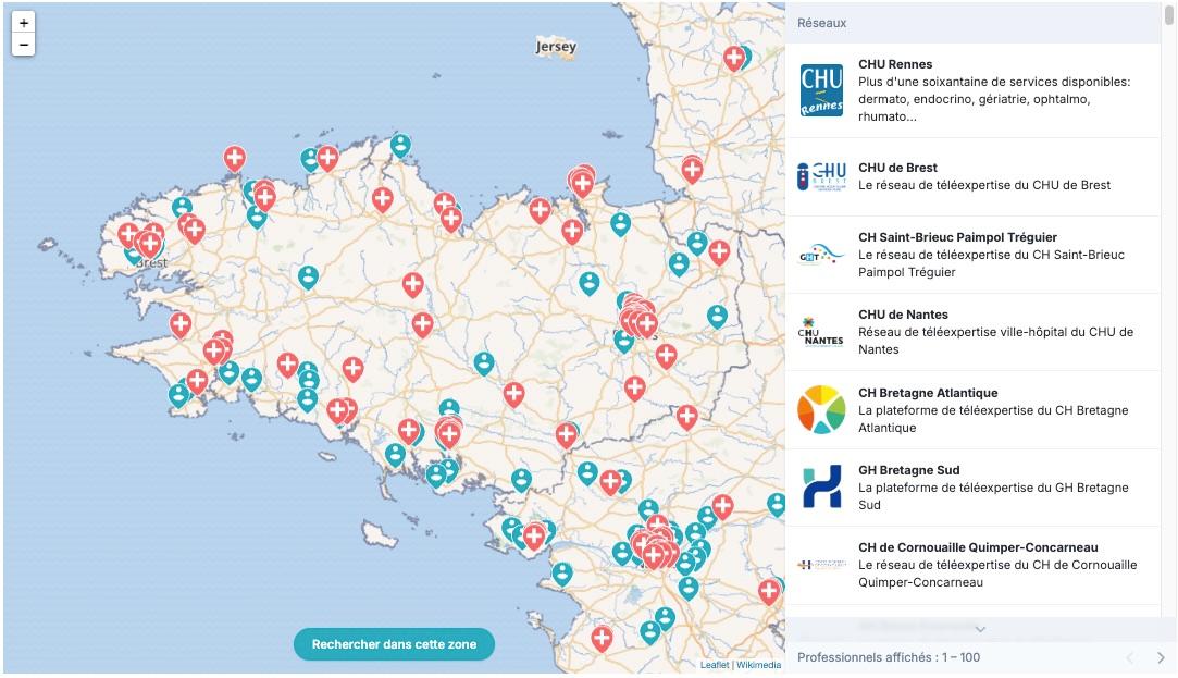 Capture d'écran de l'annuaire de la Bretagne sur Omnidoc