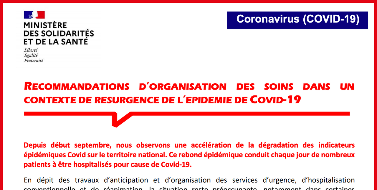 Recommandations d'organisation des soins dans un contexte de resurgence de l'épidémie de covid-19