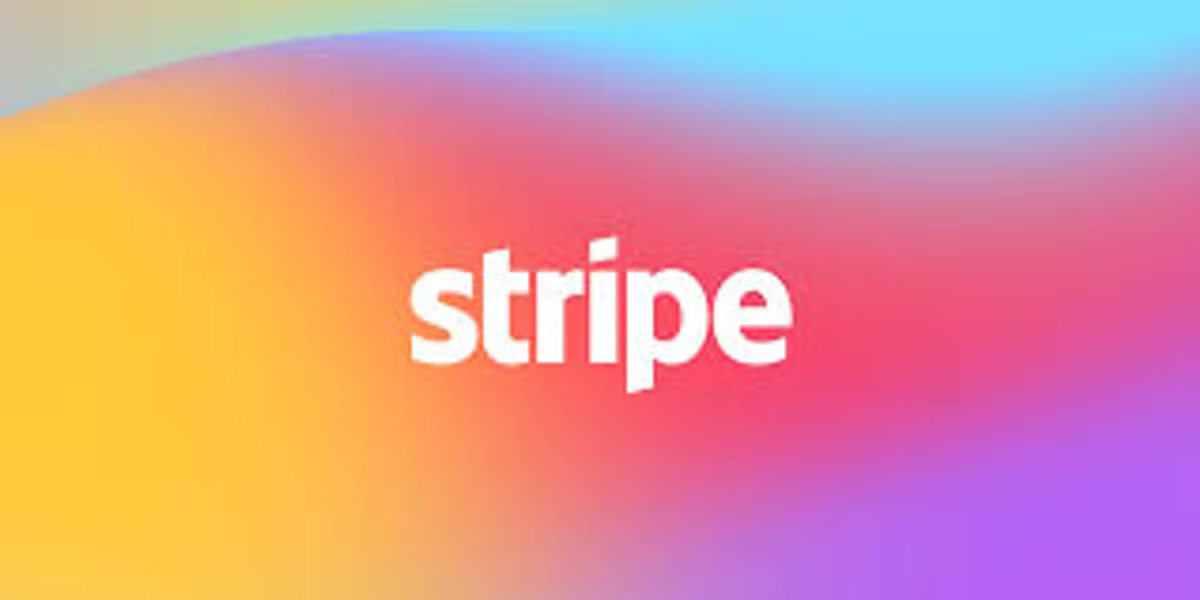 The Stripe wordmark in white over a soft gradient of orange, pink, blue and purple.