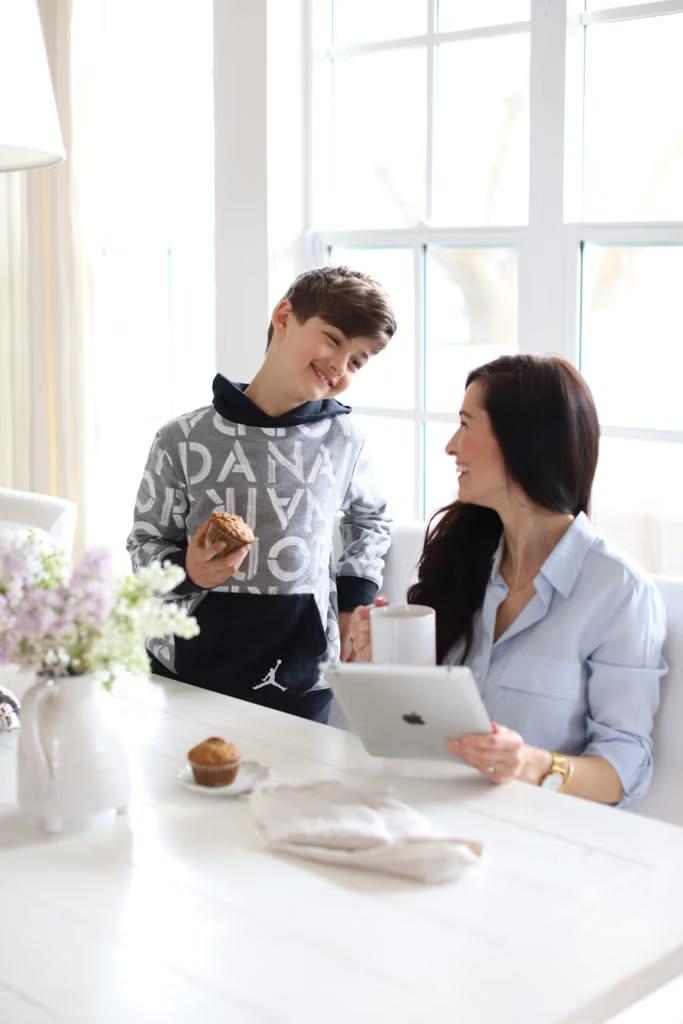 mother and son at table