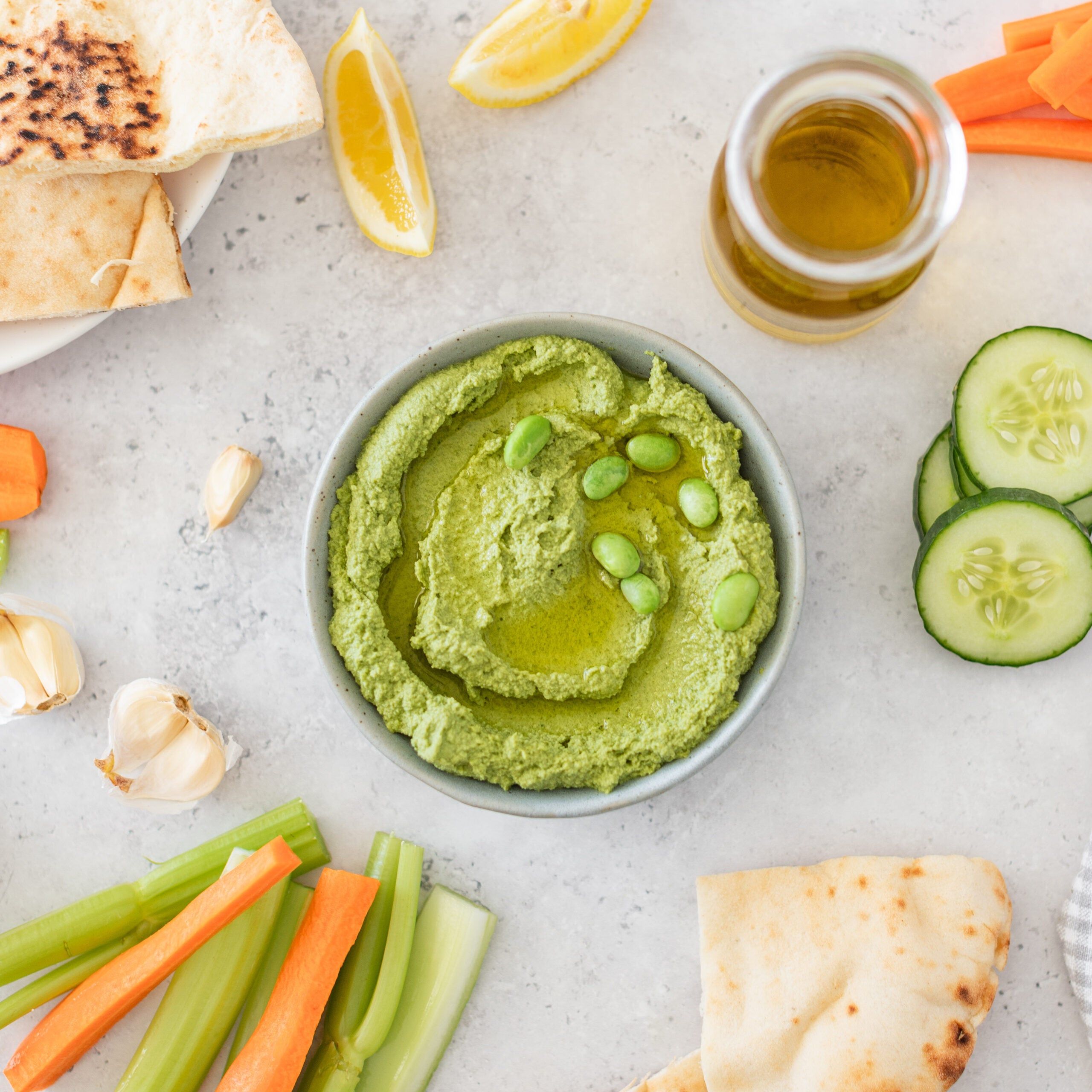 green edamame veggie and chip dip