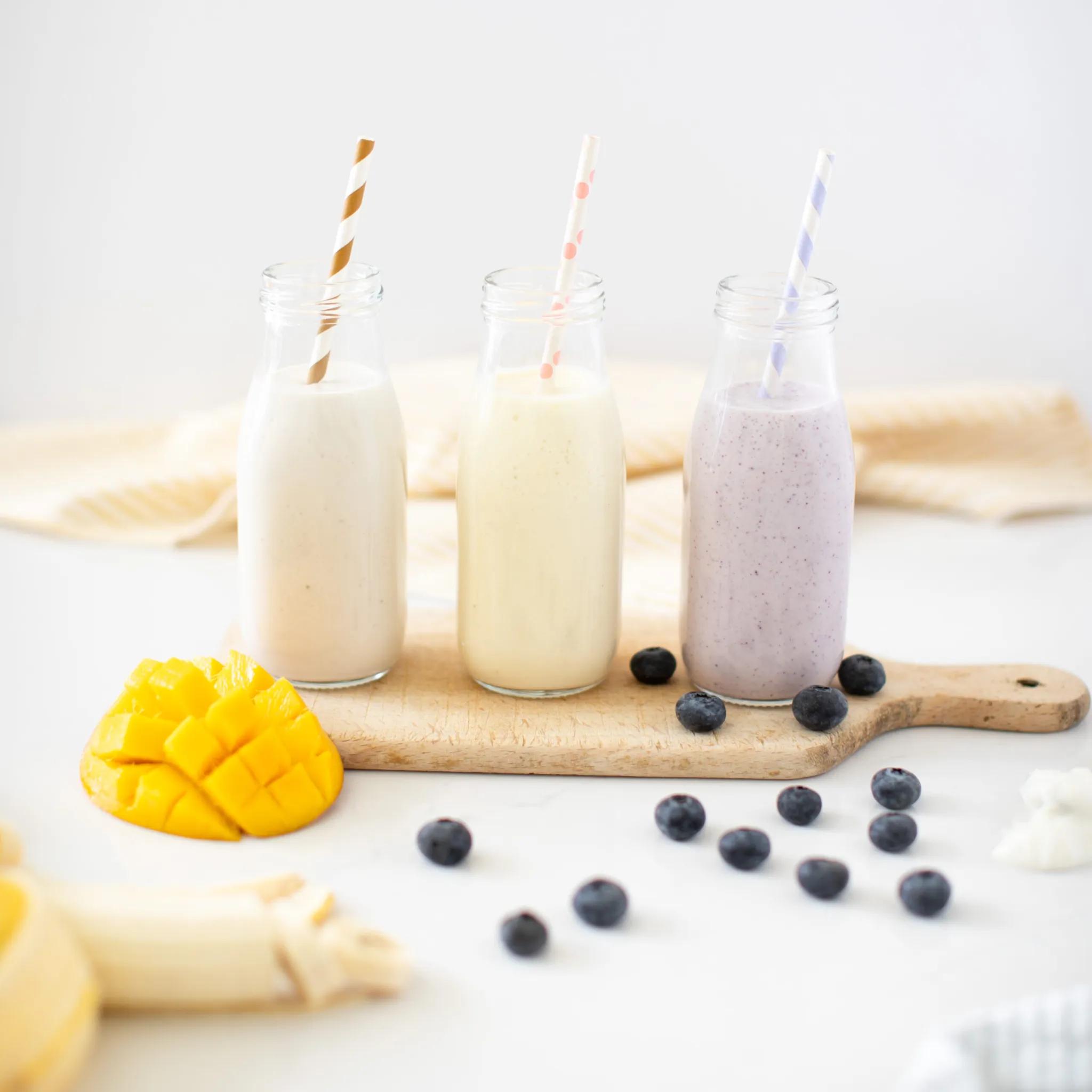 colourful yogurt in glass cups