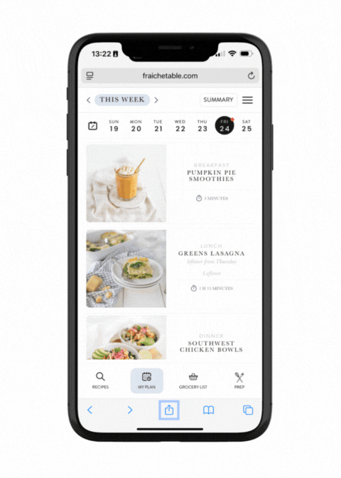 iphone showing fraiche table
