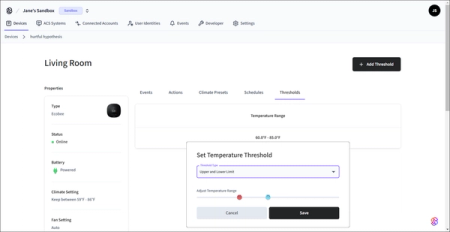 You can now set temperature thresholds using the Seam Console.