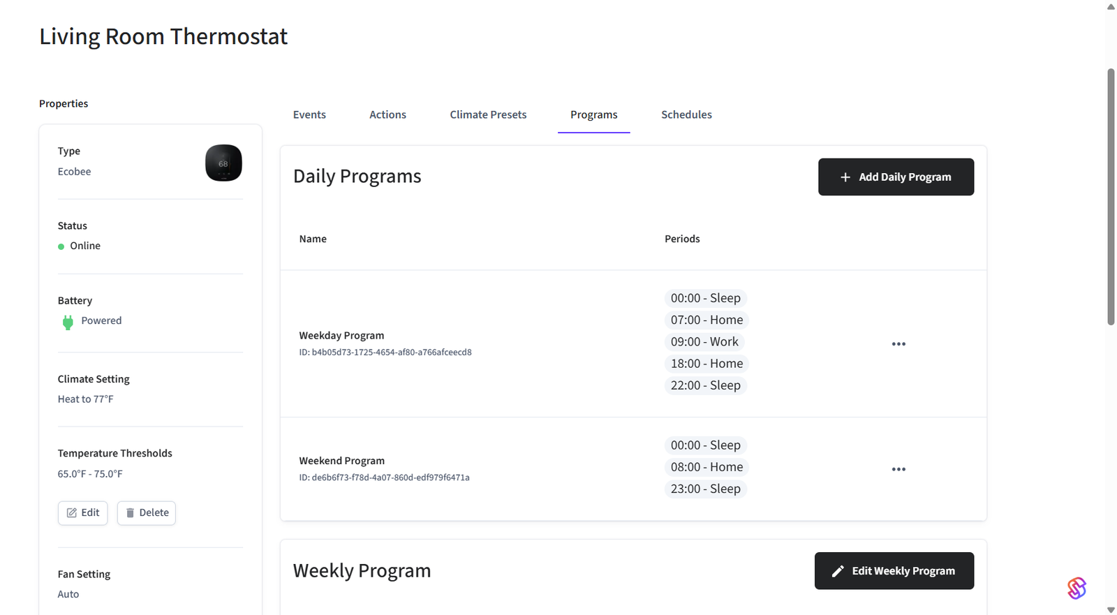 You can now use Seam Console to set thermostat weekly programs.