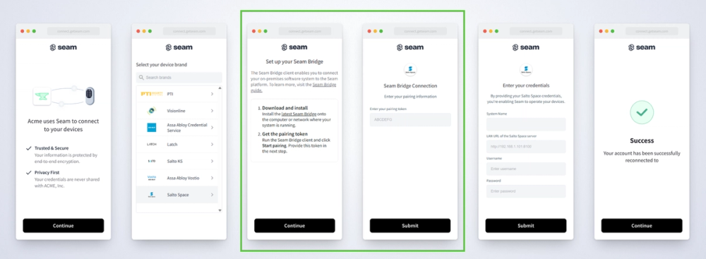 The Seam Connect Webview flow for connecting your access system also walks you through the process of setting up Seam Bridge.