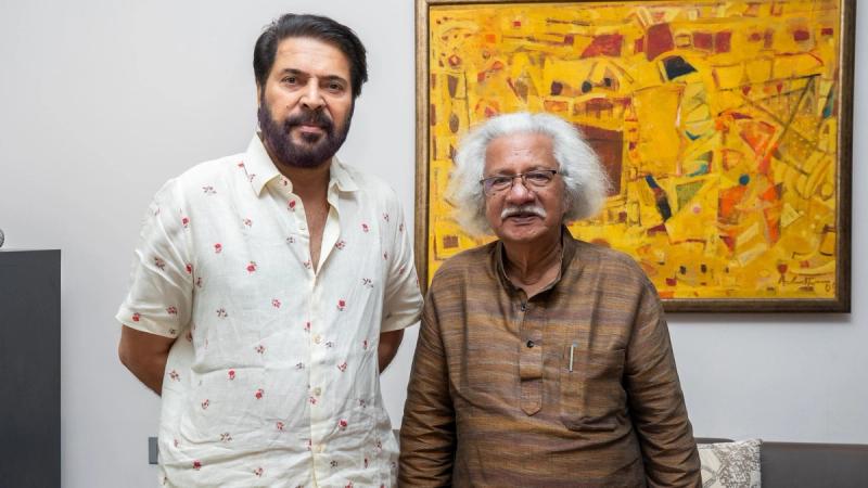 Mammootty and Adoor Gopalakrishnan on the set of Padayaatra