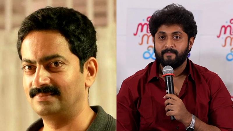 Saiju Kurup, and Dhyan Sreenivasan speaking at an event