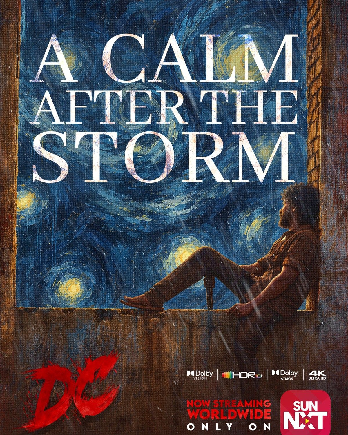 DC poster with a man sitting under a starry painted sky, Sun NXT streaming