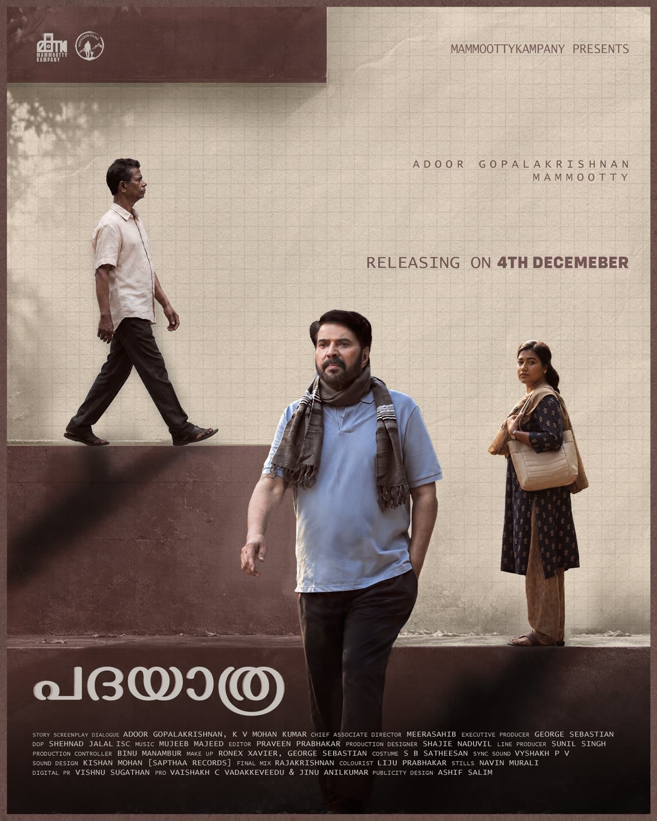 Mammootty on the Padayaatra release date poster by Adoor Gopalakrishnan