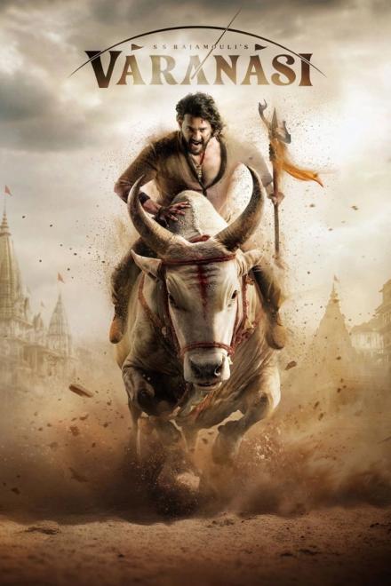 Varanasi poster showing Mahesh Babu riding a charging bull