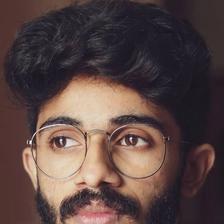 Anand Menen with glasses and a beard, close-up portrait