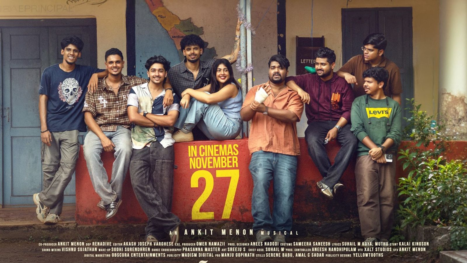 Young cast of Prempatta posing outside an old school building on the official poster with the November 27 date