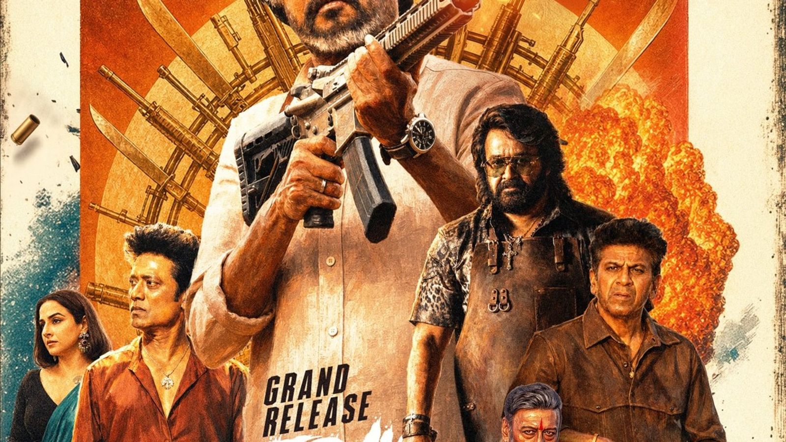 Rajinikanth with a gun and Mohanlal on the official Jailer 2 release-day poster