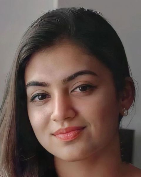 Nazriya Nazim smiling, close-up portrait
