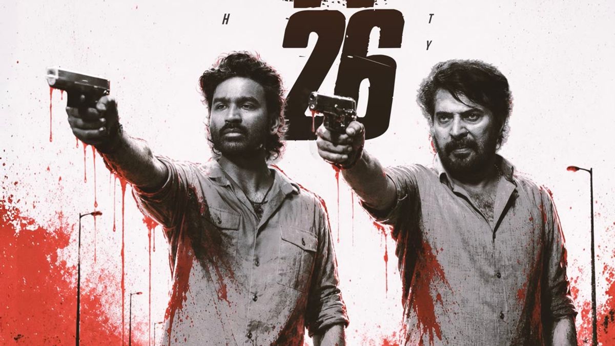 Dhanush and Mammootty holding guns on the OM Chapter 1 release date poster