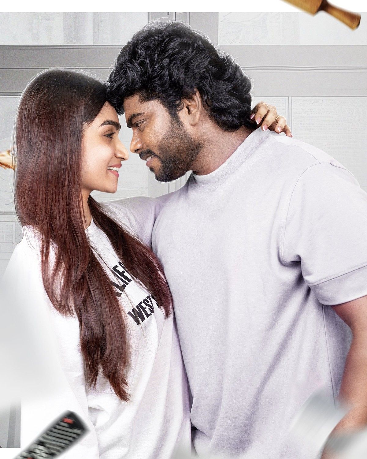 Dear Jeeva poster with the lead pair embracing in a bright kitchen