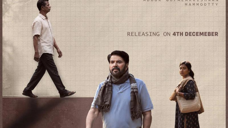 Mammootty in a blue shirt and scarf on the Padayaatra release date poster