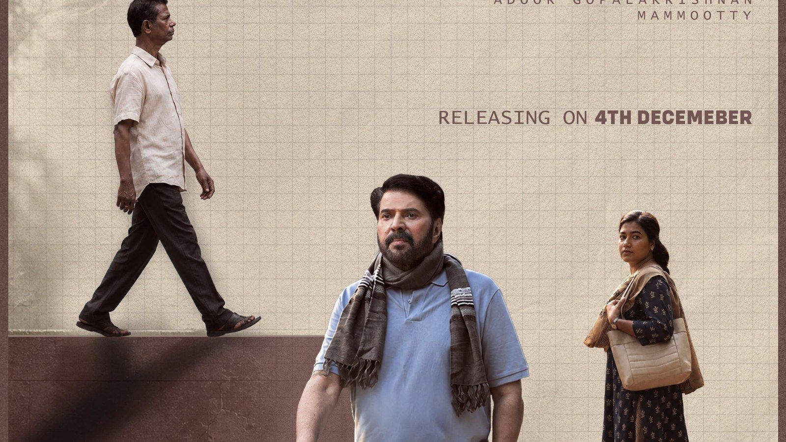 Mammootty in a blue shirt and scarf on the Padayaatra release date poster