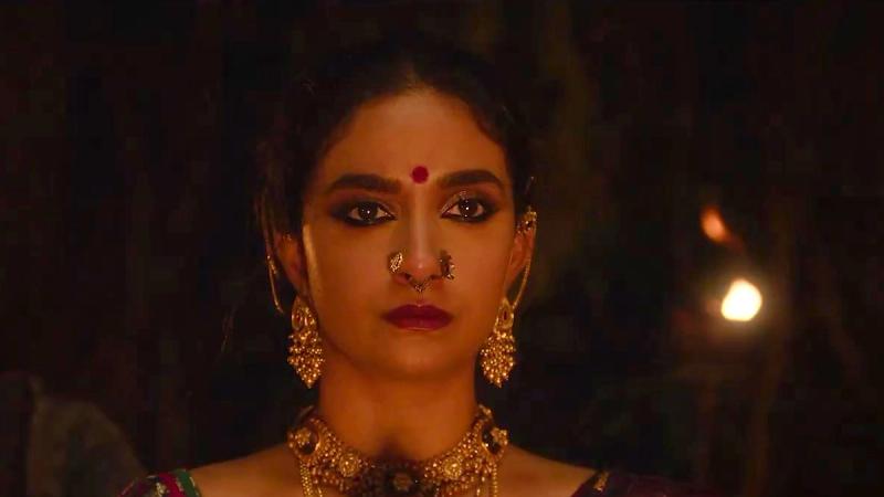 Keerthy Suresh as Bhavani in jewellery and a nose ring in the Akka teaser