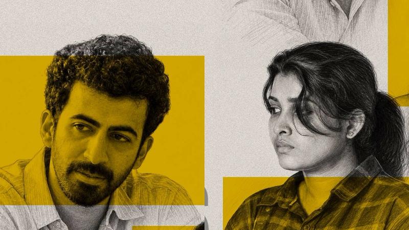 Roshan Mathew and a co-star in sketch portraits from Don Palathara's Ekadesham poster