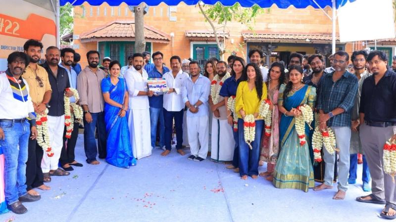 Sasikumar and the cast and crew at the pooja of Trident Arts Production No. 22