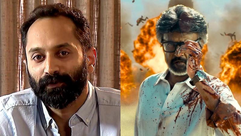 Fahadh Faasil beside Rajinikanth walking away from explosions in a blood-stained shirt in a Jailer 2 still
