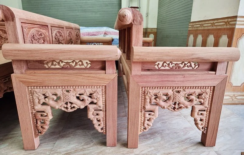 Bộ trường kỷ gỗ hương đá 2m17 hoàn thiện mộc tuyển chọn không rác.