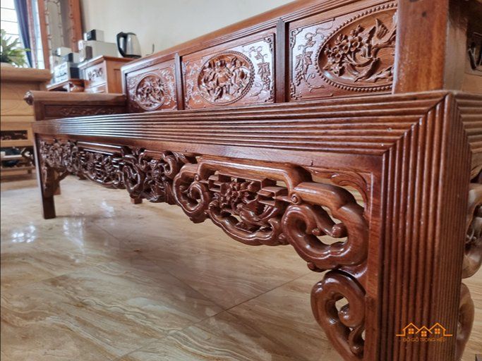Góc nhìn cạnh bên tinh xảo bộ Trường Kỷ Gỗ Gụ Lào Đồ Gỗ Trọng Hiếu.