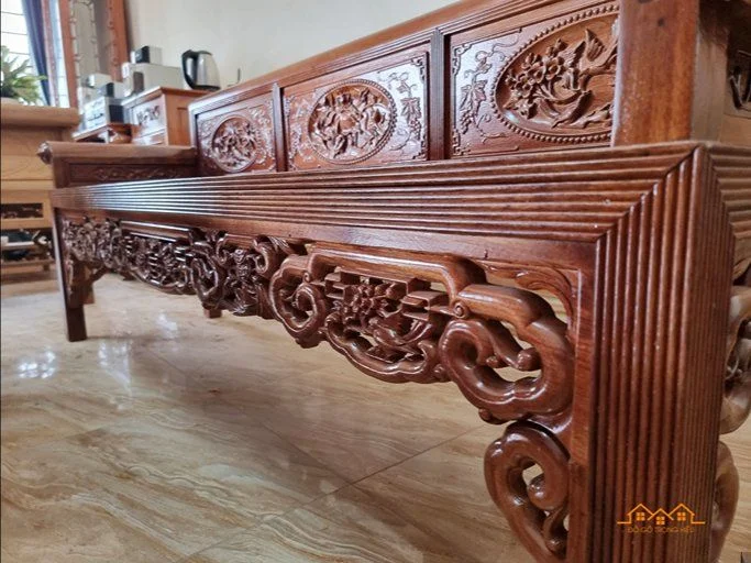 Góc nhìn cạnh bên tinh xảo bộ Trường Kỷ Gỗ Gụ Lào Đồ Gỗ Trọng Hiếu.