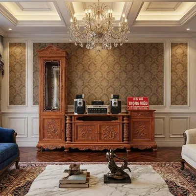 Tủ kệ lệch gỗ Gõ Đỏ đục tay thủ công tinh xảo từ Đồ Gỗ Trọng Hiếu.